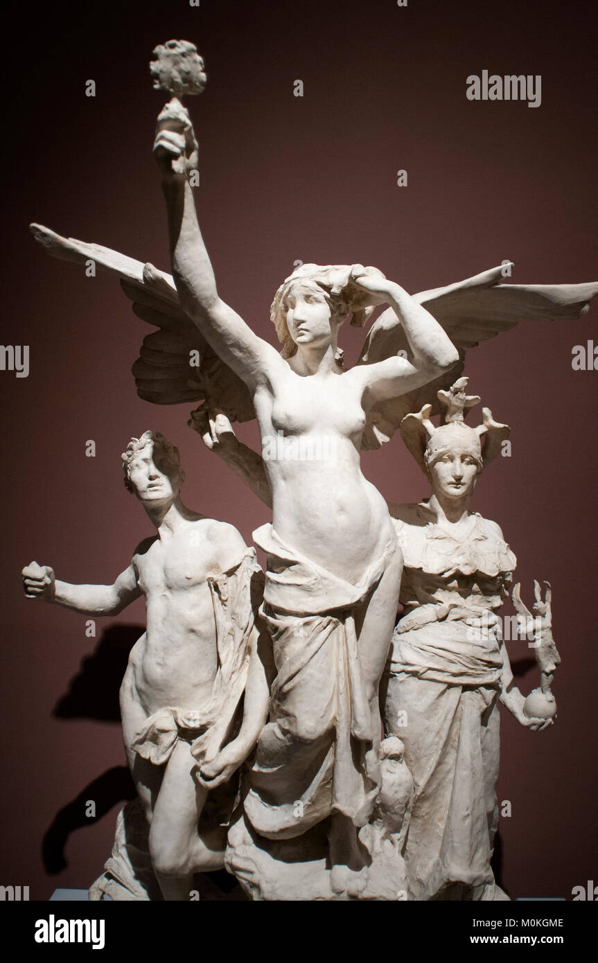 Die Lehre der Kunst Statue von Charles van der Stappen, VTT royaux des Beaux-Arts de Belgique, Königliche Museen der Schönen Künste, Rue du Musée , Brussel Stockfoto