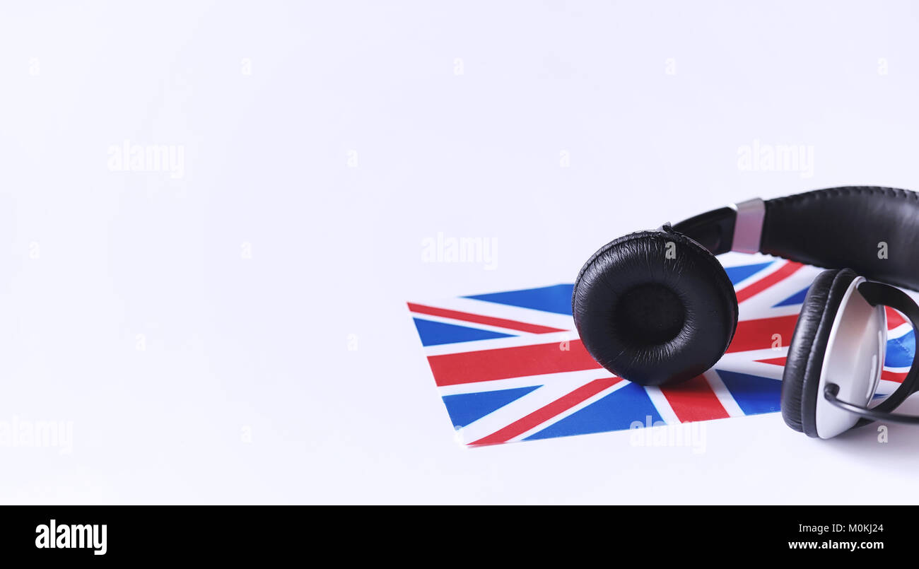 Das Erlernen von Fremdsprachen. Notepad für Einträge und eine Fahne. Lang Stockfoto