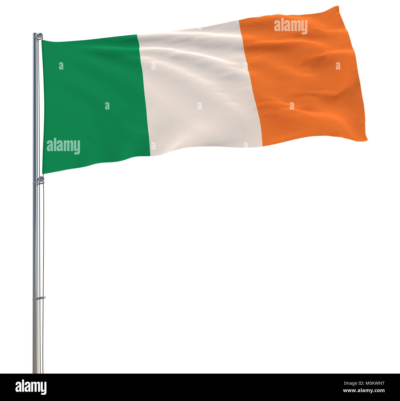 Isolieren Flagge Irland Fahnenmast im Wind flattern auf einem weißen Hintergrund, 3D-Rendering Stockfoto