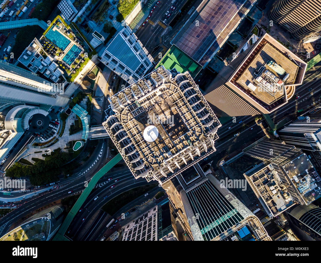 Business Viertel von Hongkong von drone Ansicht Stockfoto