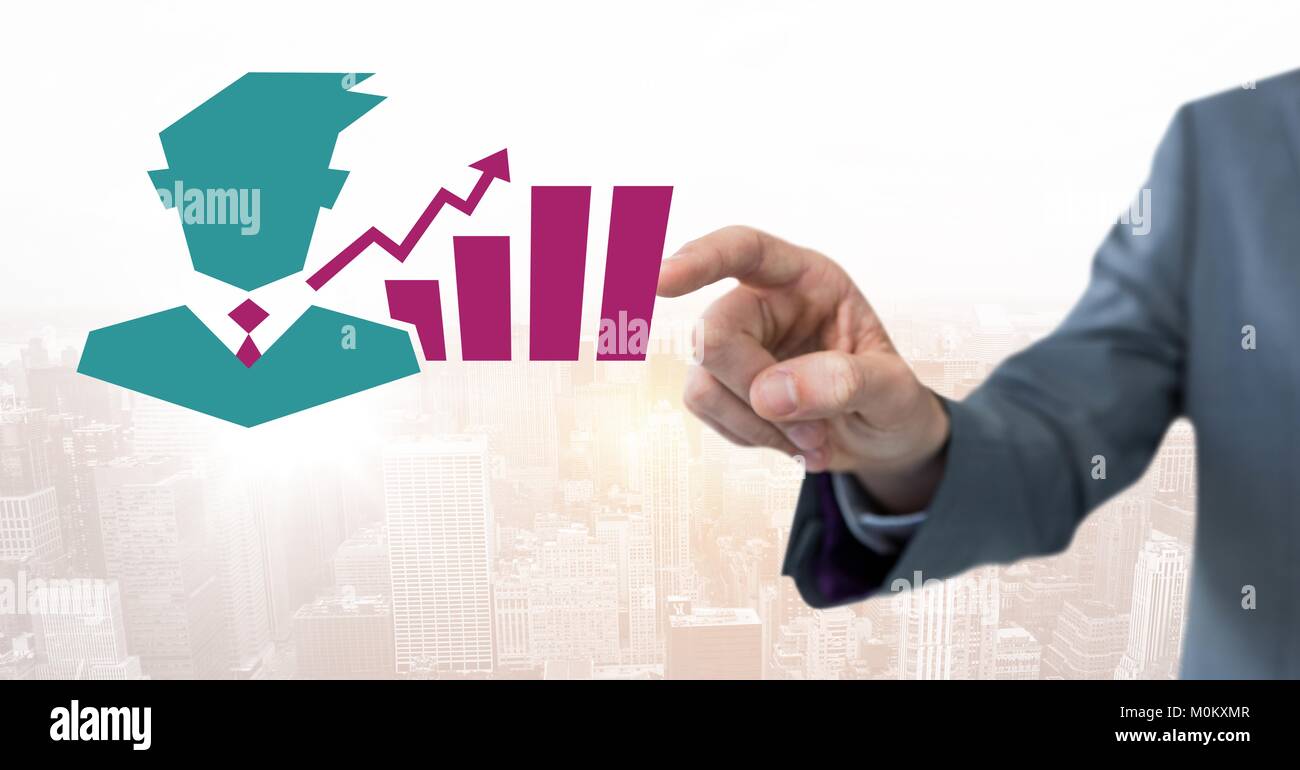 Zeiger mit Geschäftsmann chart Statistik Symbol Stockfoto