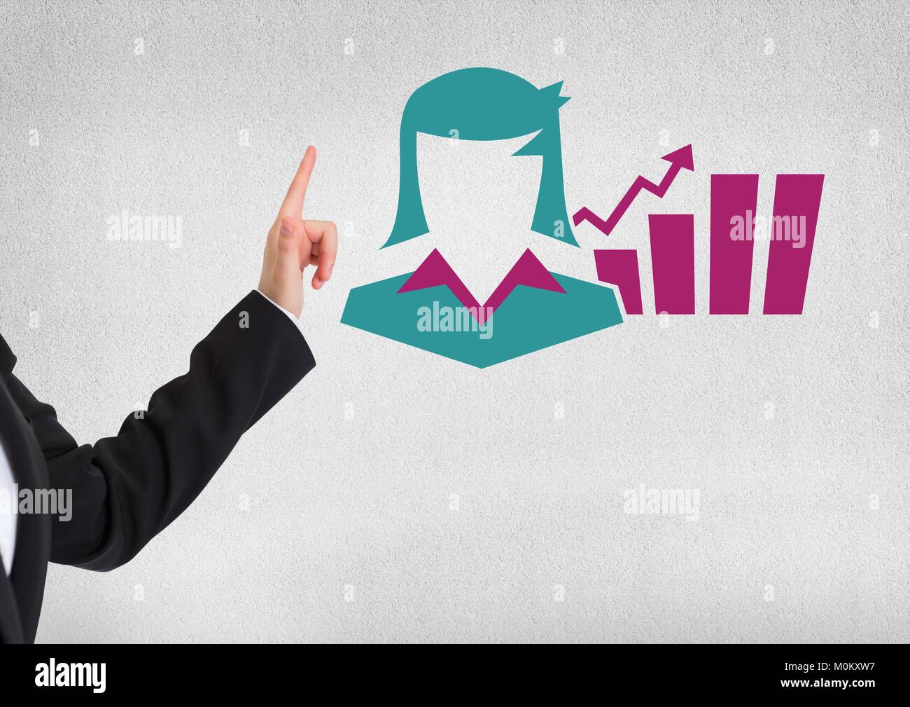 Zeiger mit Geschäftsfrau und Chart Symbol Stockfoto