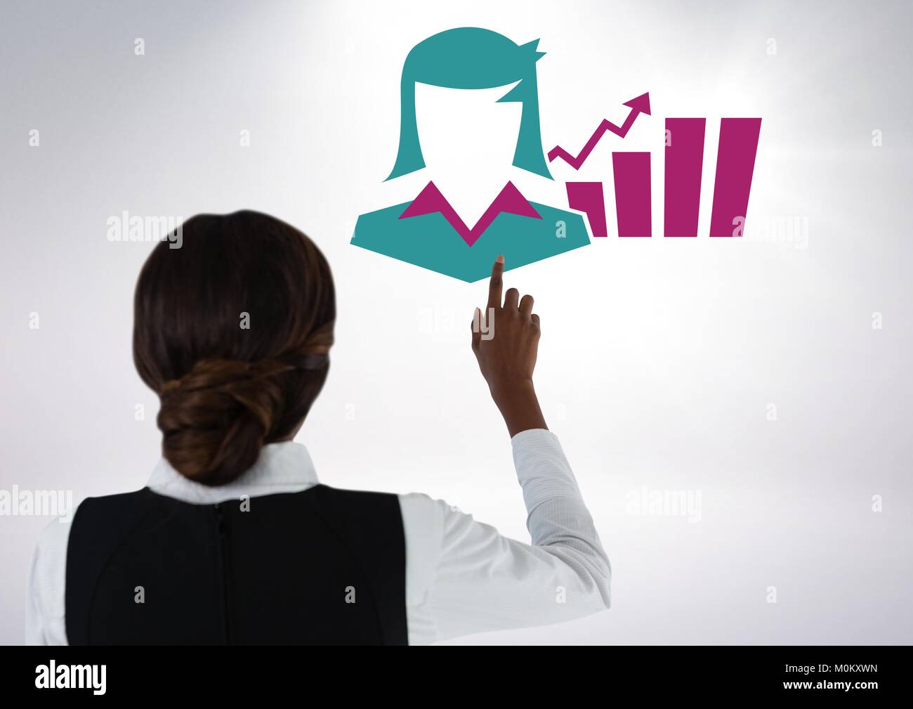 Zeiger mit Geschäftsfrau chart Statistik Symbol Stockfoto