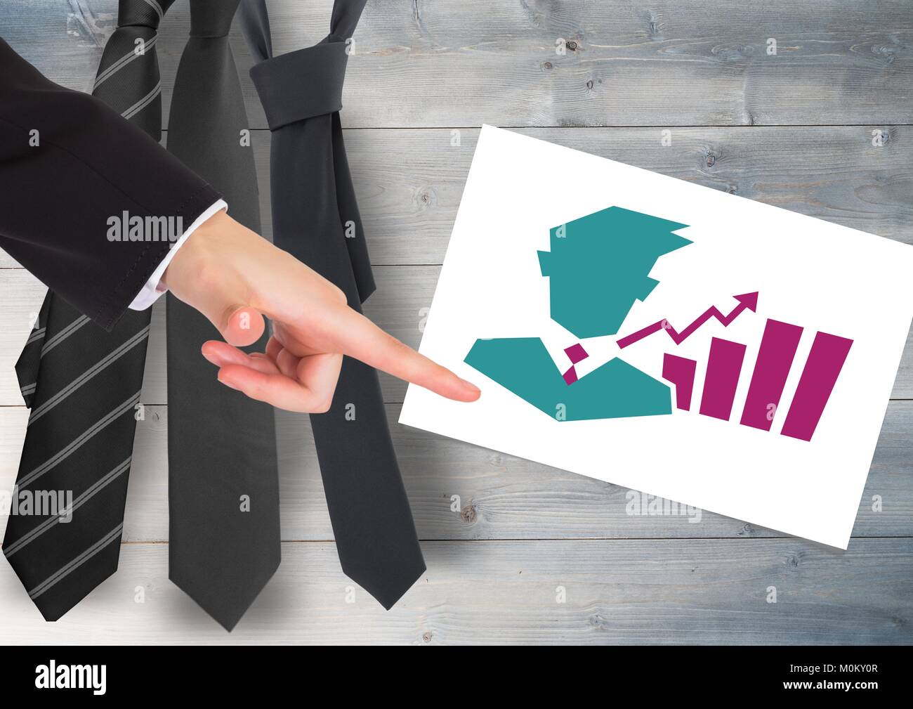 Geschäftsmann Symbol mit Tabelle auf der weißen Karte mit Krawatte von Stockfoto