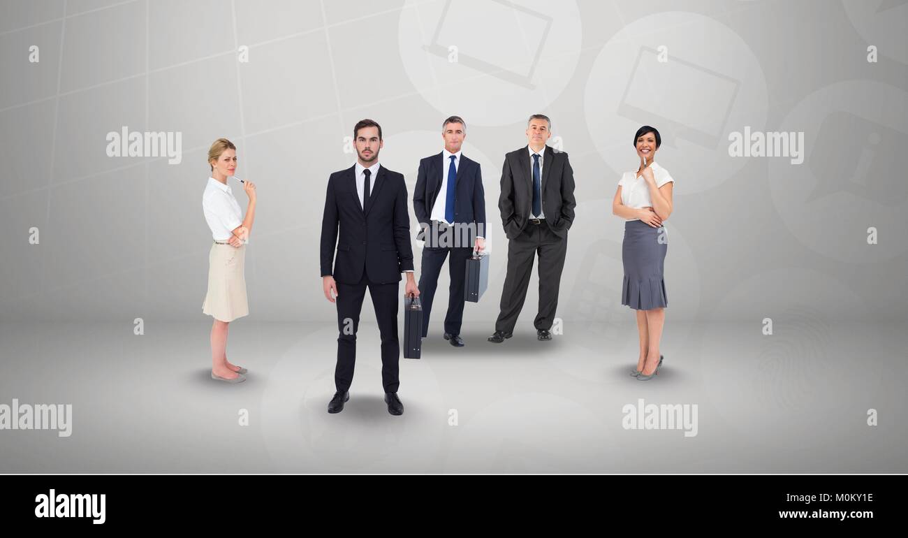 Geschäftsleute auf grauem Hintergrund Stockfoto