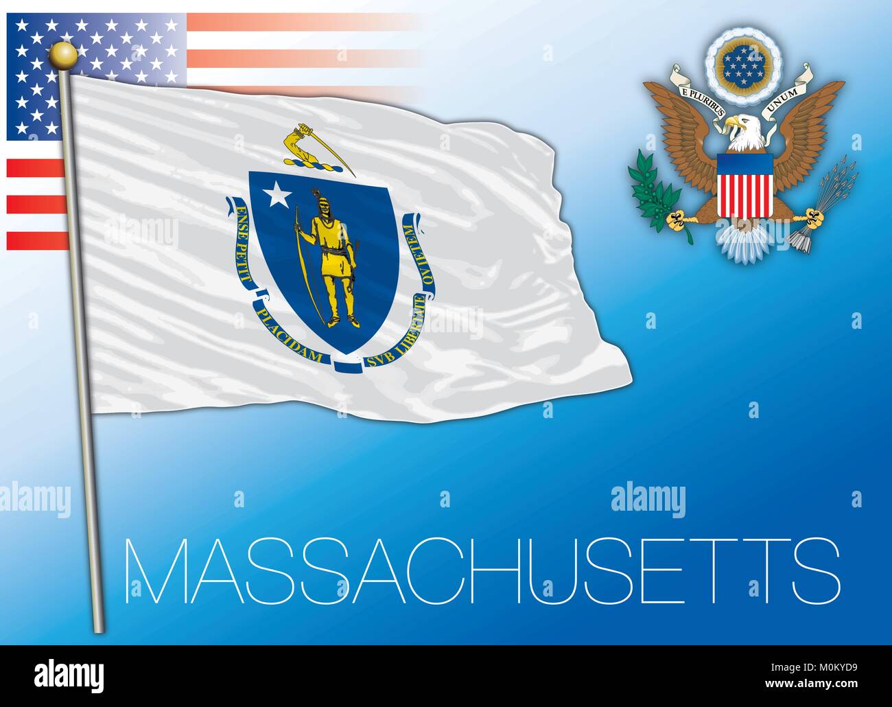 Bundesland Flagge Massachusetts, United States Stock Vektor