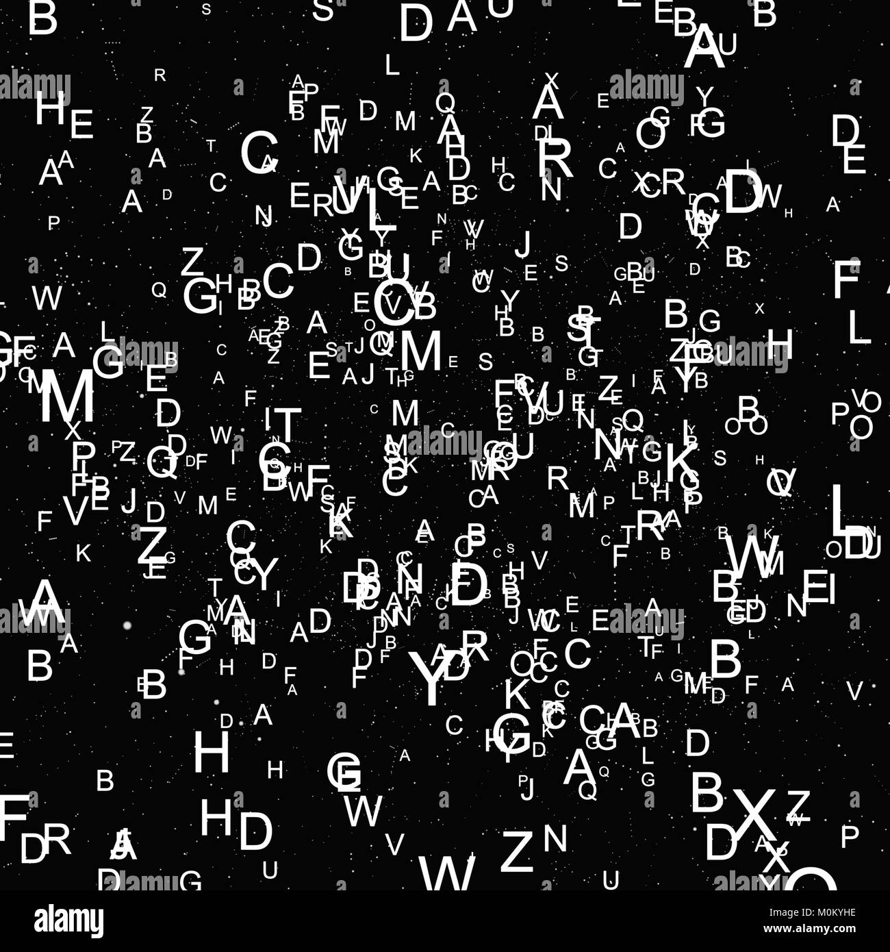 Abstrakte weiße Schrift auf schwarzem Hintergrund Stockfoto