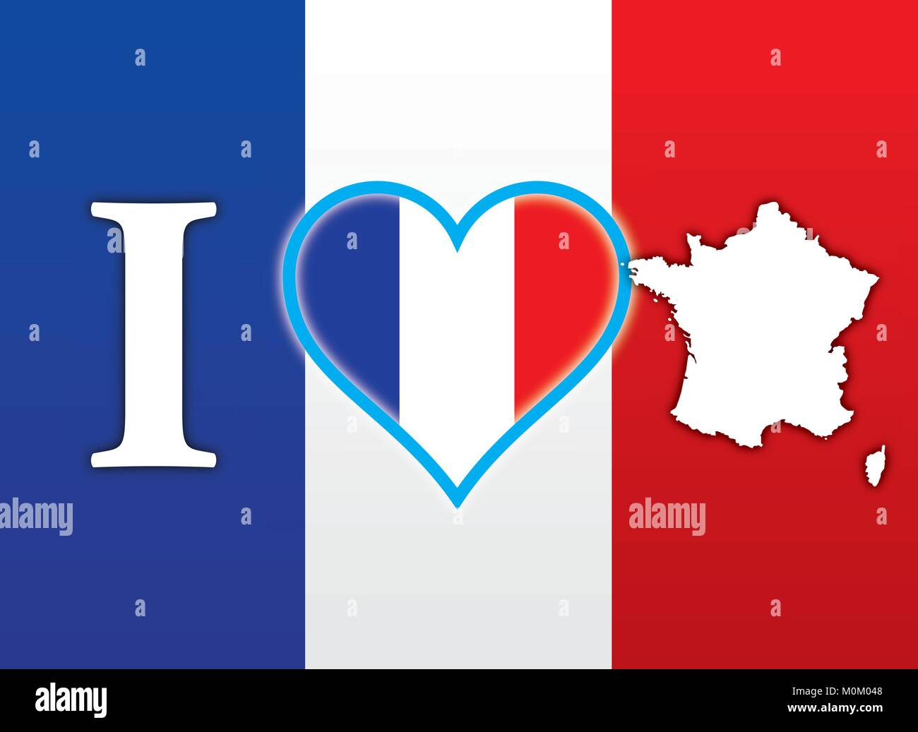 Ich liebe Frankreich, Illustration mit Karte, Flagge, und das Herzsymbol Stock Vektor