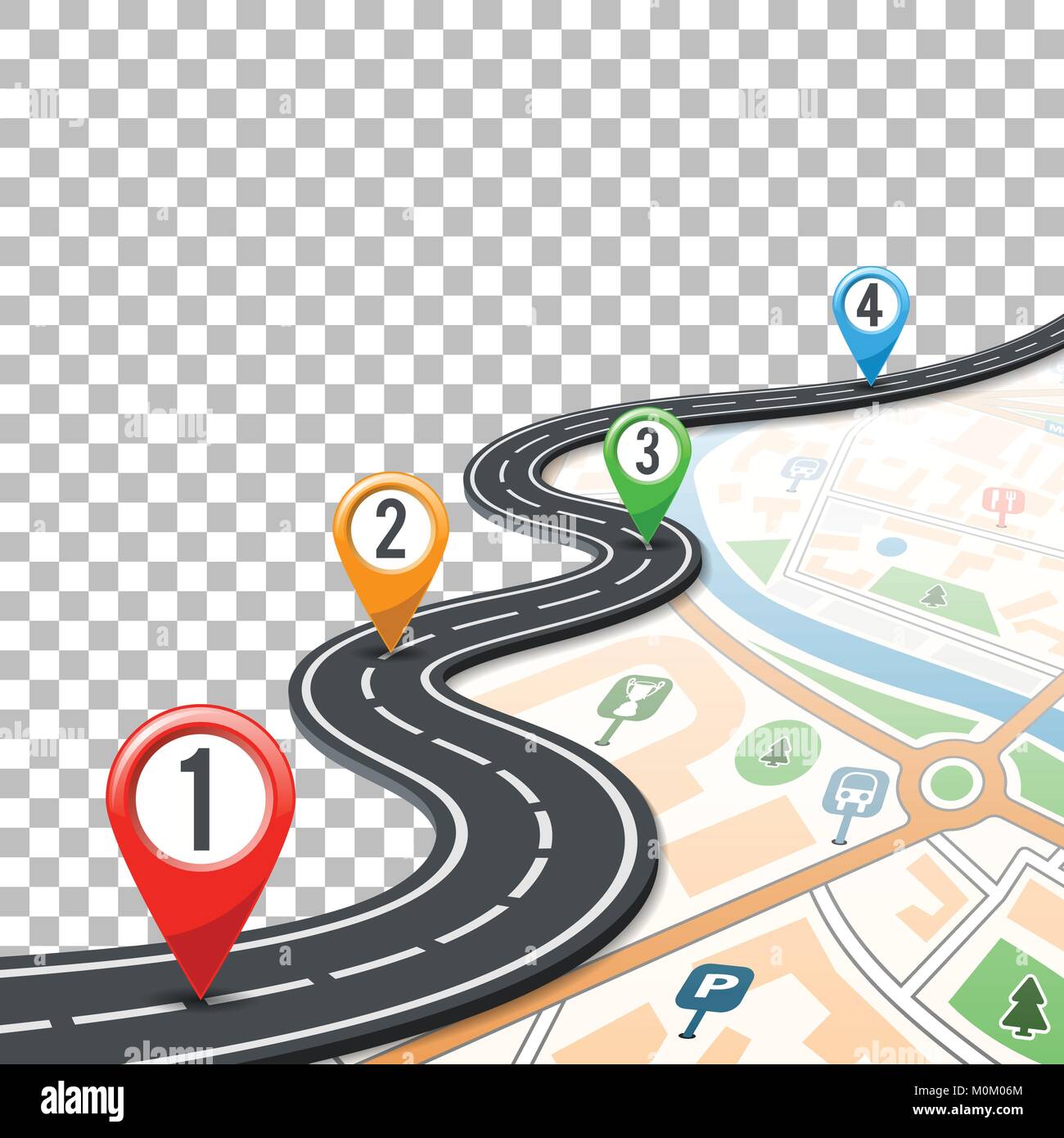Timeline Straße Infografiken mit Pin Pointer Stock Vektor