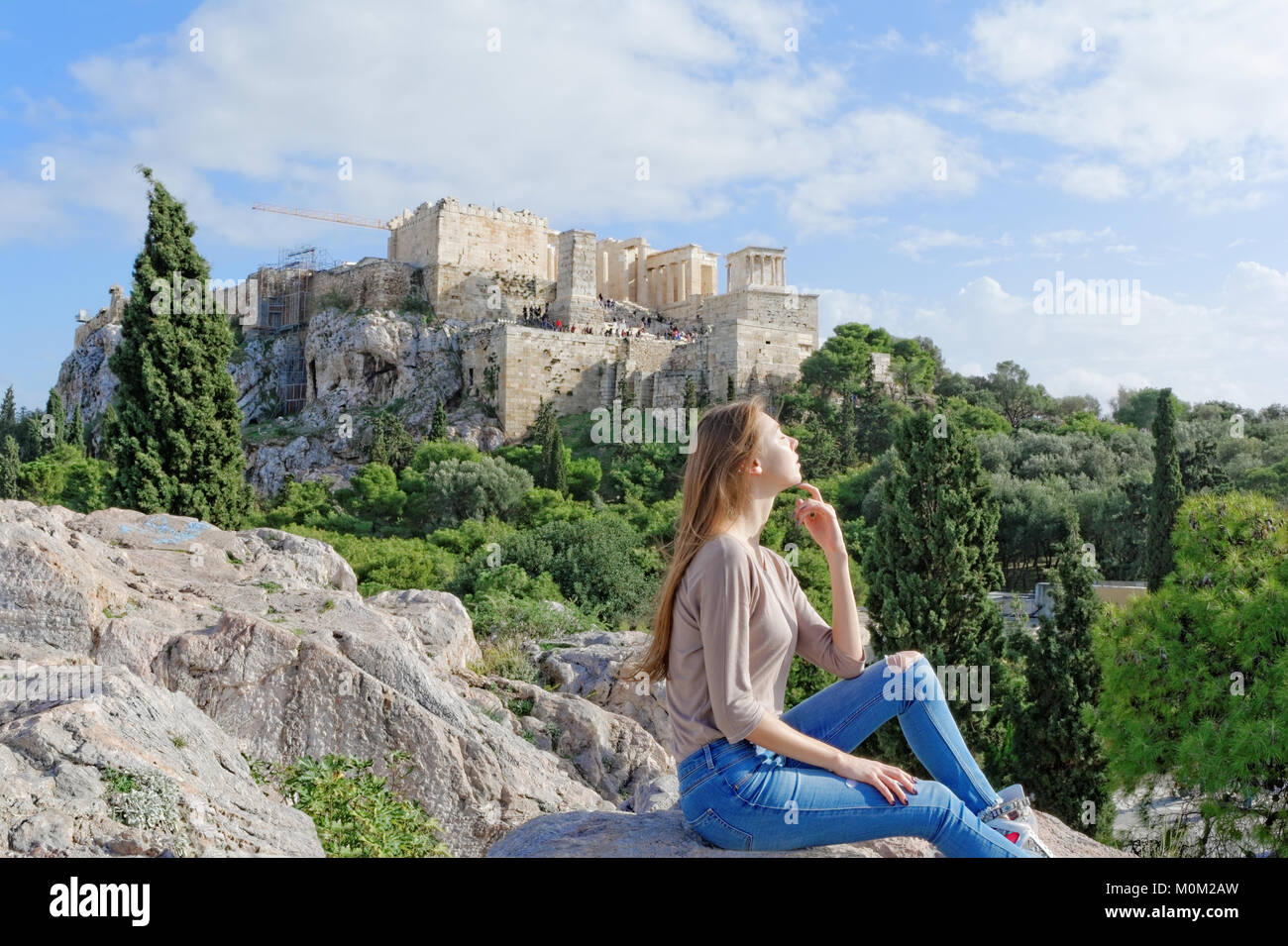 Meditation auf dem Areopag Hill Stockfoto