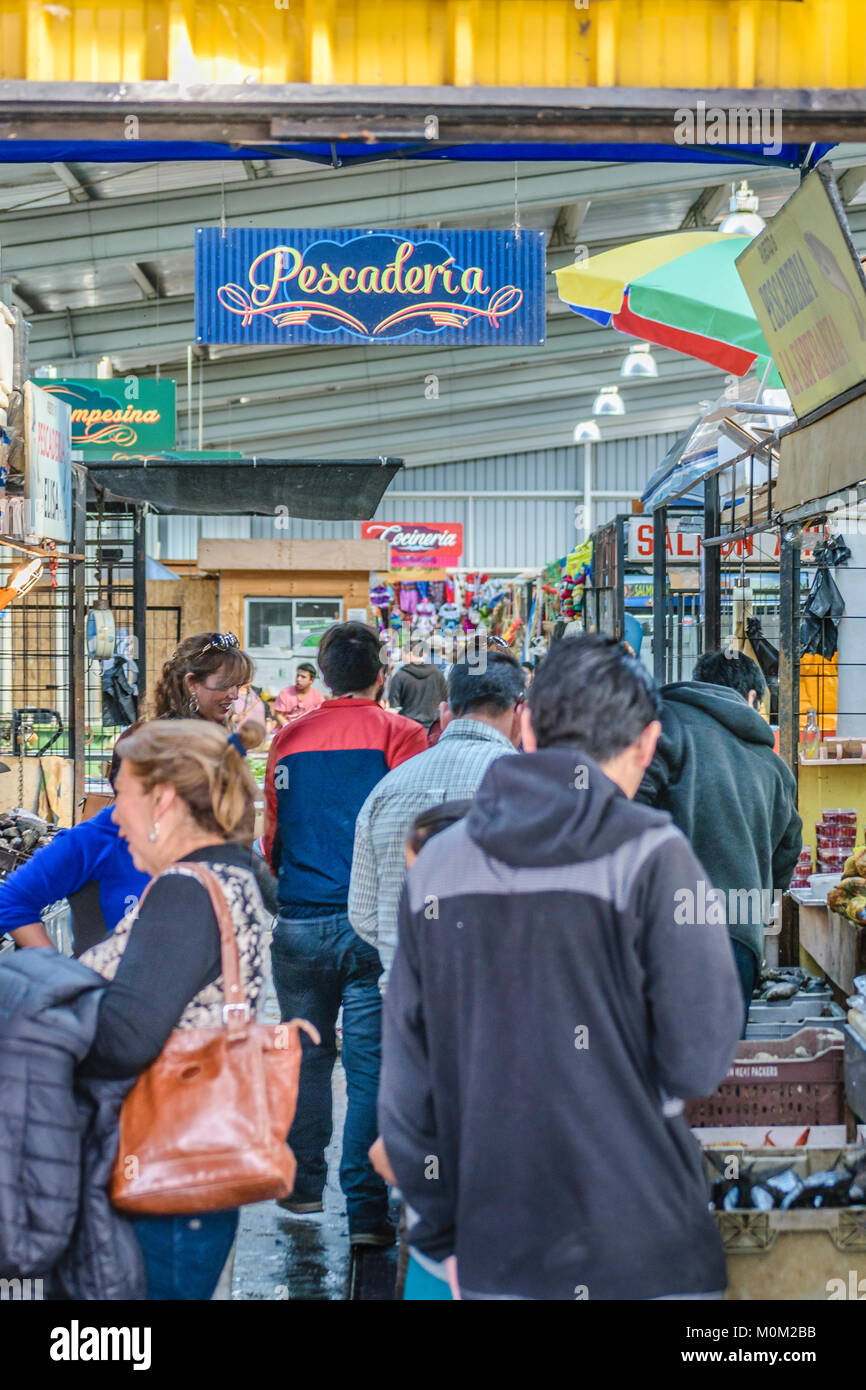 CHILOE, Chile, April - 2017 - Innenansicht der Fische Shop am Markt von Castro Stadt, Insel Chiloe, Chile Stockfoto