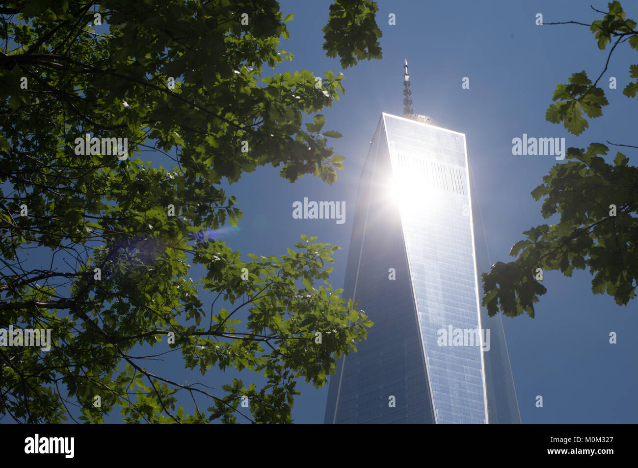 Sonnenlicht Strahlen aus dem One World Trade Center, New York City, New York, New York Stockfoto