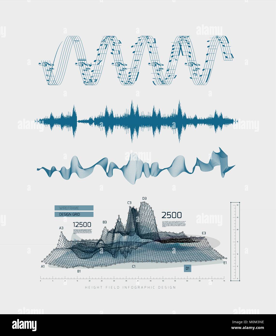 Musikalische Grafik Equalizer, Schallwellen, auf einem hellgrauen Hintergrund Stock Vektor