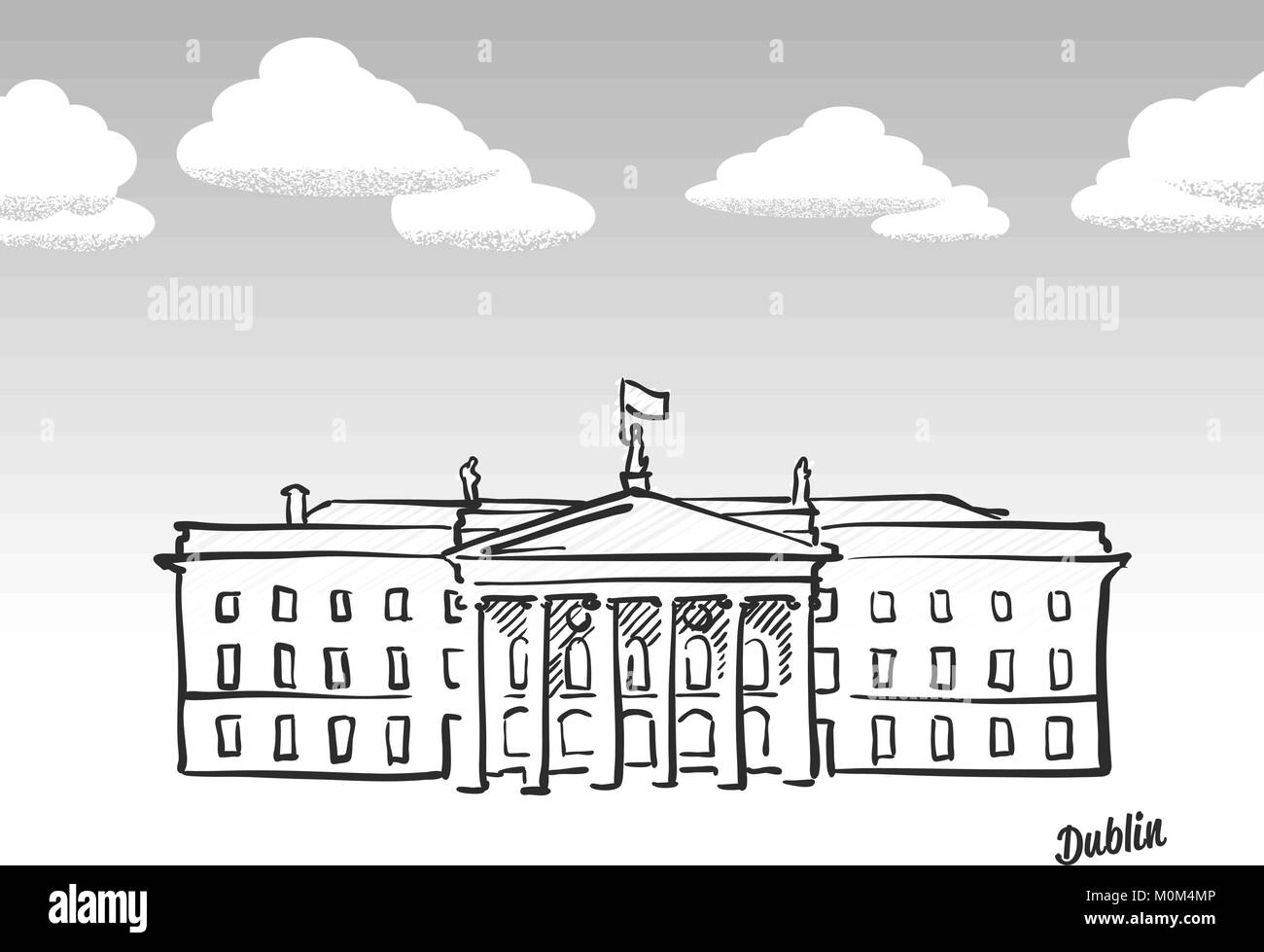 Dublin, Irland Wahrzeichen Skizze. Lineart Zeichnung von Hand. Grußkarte Symbol mit Titel, Vektor, Abbildung Stock Vektor