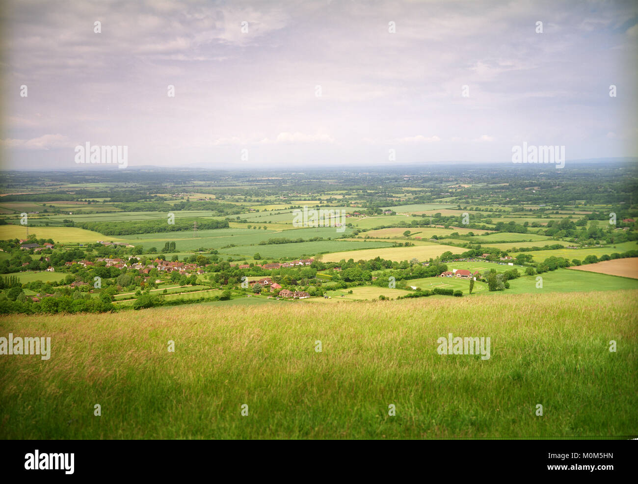 Die Aussicht von der Teufel Deich in Richtung Fulking in Sussex, England, Großbritannien Stockfoto
