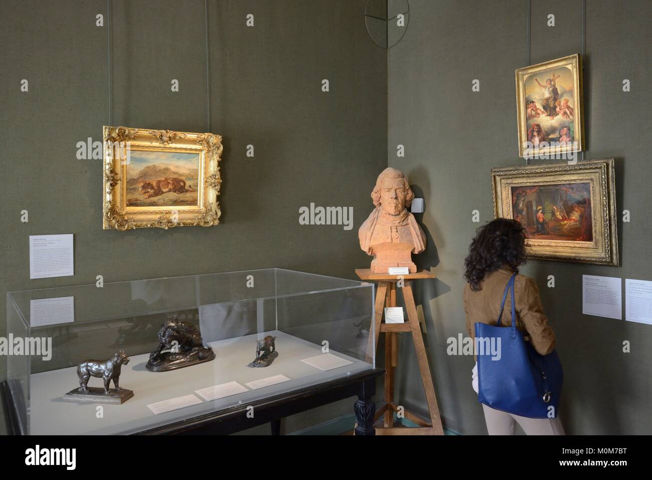 Frankreich, Paris, Delacroix Museum, das Wohnzimmer. Büste von Antoine Etex und Vertretung von Eugène Delacroix das Tragen einer Uniform der Akademiemitglied Stockfoto