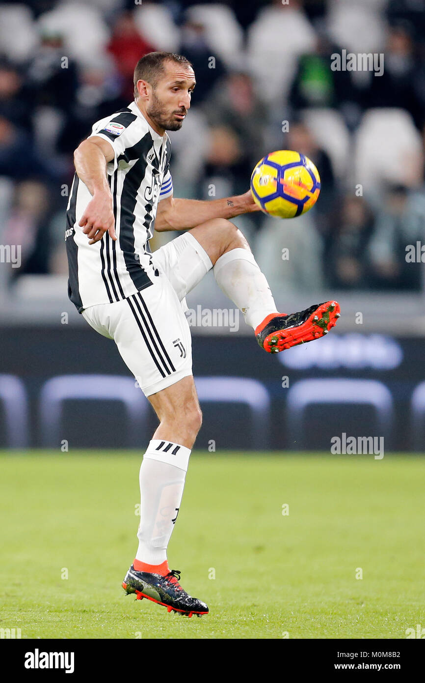 22. Januar 2018, Allianz Stadion, Turin, Italien; Serie A Fußball, Juventus gegen Genua; Giorgio Chiellini von Juventus Turin Credit: Giampiero Sposito/Alamy leben Nachrichten Stockfoto