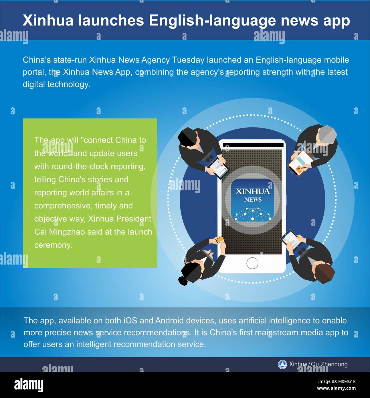 Peking, Xinhua News App, China. 23 Jan, 2018. Die Grafik zeigt die chinesische staatliche Nachrichtenagentur Xinhua startet eine Englischsprachige mobile Portal, die Xinhua News App, Jan. 23, 2018. Credit: Qu Zhendong/Xinhua/Alamy leben Nachrichten Stockfoto