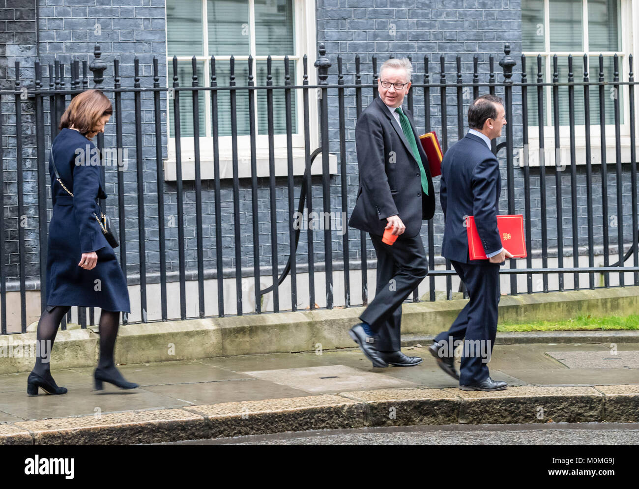 London, Großbritannien. 23. Januar, 2018. Michael Gove, Umwelt Secretar, (Mitte) lassen 10 Downing Street nach einer Kabinettssitzung Quelle: Ian Davidson/Alamy leben Nachrichten Stockfoto