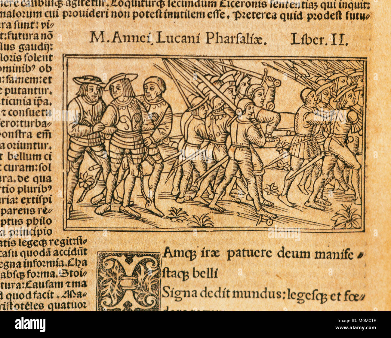 Lucan (39-65). Lateinische Dichter. Pharsalia. Cover der Ausgabe von 1541. Gedruckt in Lissabon. Gravur. Stockfoto