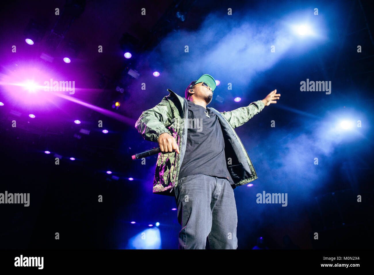 Der amerikanische Rapper und Lyriker Nas führt ein Live Konzert während der dänischen Musik Festival Roskilde Festival 2017. Dänemark, 30.06.2017. Stockfoto