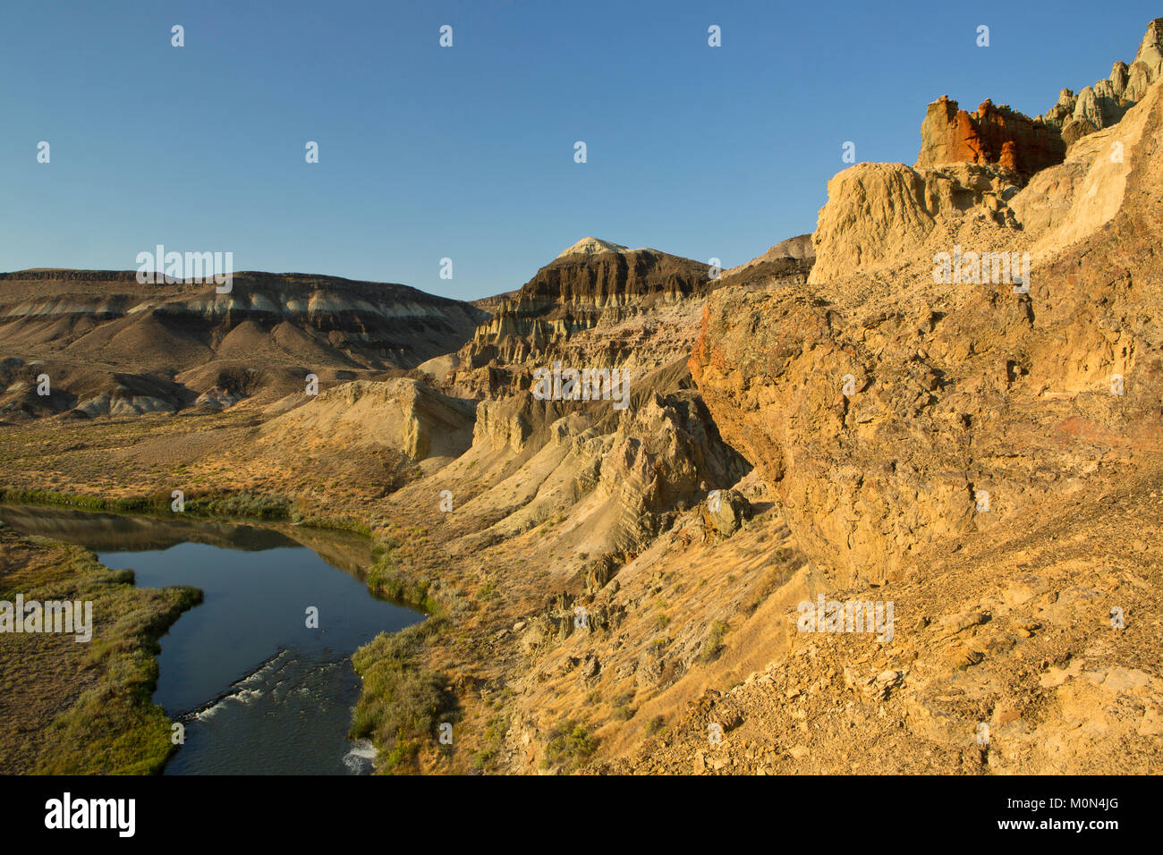 Die bunten Schichten und Klippen der Kreide Becken entlang der Owyhee Fluss von Oregon. USA Stockfoto