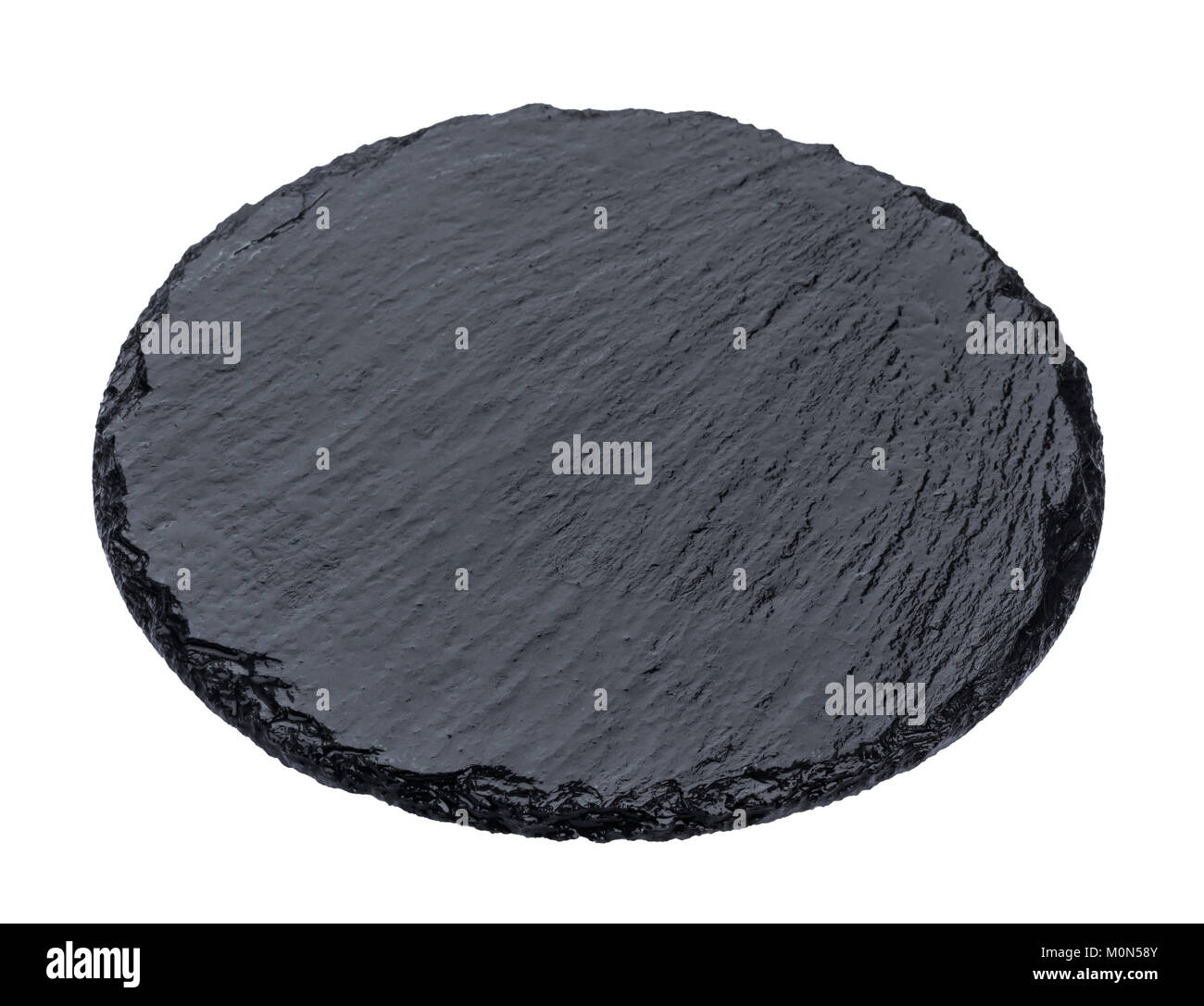 Platte aus schwarzem Schiefer isoliert auf weißem Hintergrund Stockfoto