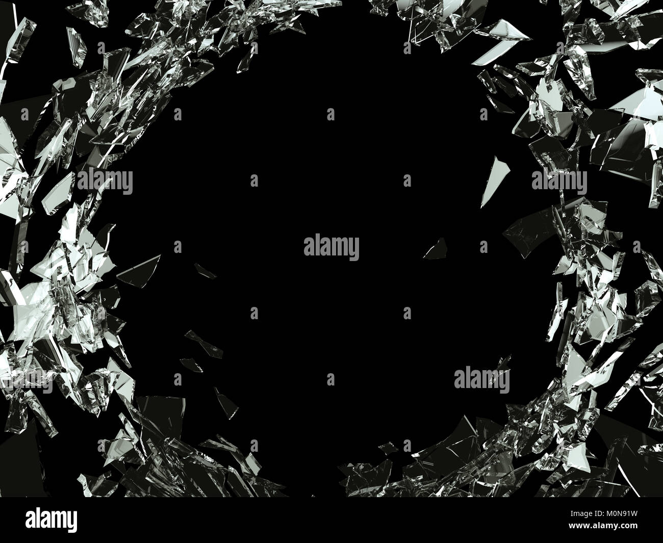Zerstörung zerstört oder abgerissen Glas und Loch in der Mitte. Auf schwarz Stockfoto