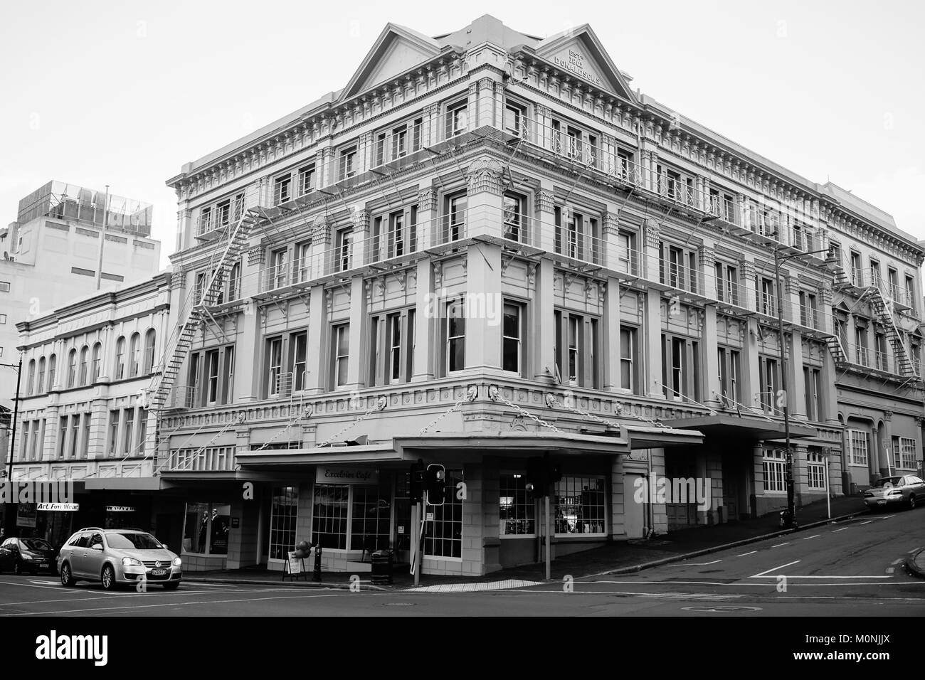 Dunedin, Neuseeland - 29.April 2015. Alte Gebäude in Dunedin, Neuseeland. Dunedin ist eine Stadt in Neuseeland, an der Spitze der Otago Harbour auf der Sab Stockfoto