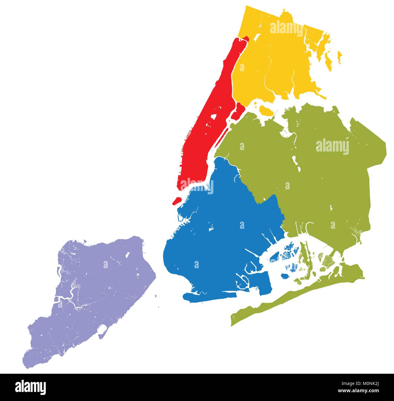 Hohe Auflösung Übersichtskarte von New York City mit NYC Bezirken. Die