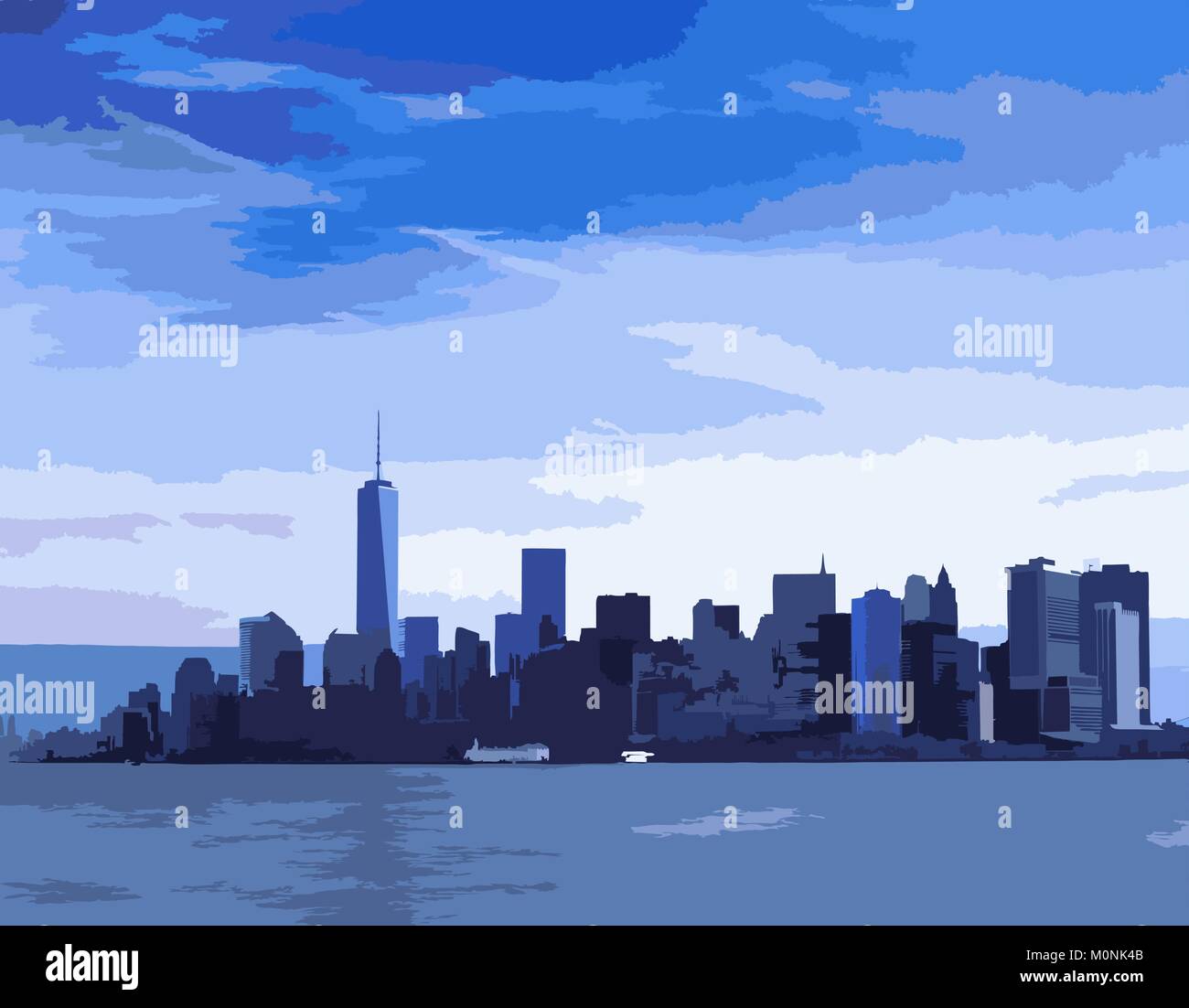 New York City Skyline in blauen Farbtönen. Stock Vektor