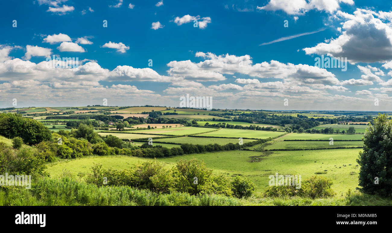 Panorama von Red Hill Blick nach Süden über die Lincolnshire Wolds, die sanften Hügel Mittelgebirge zugrunde gelegen durch Kreide Kreide Stockfoto
