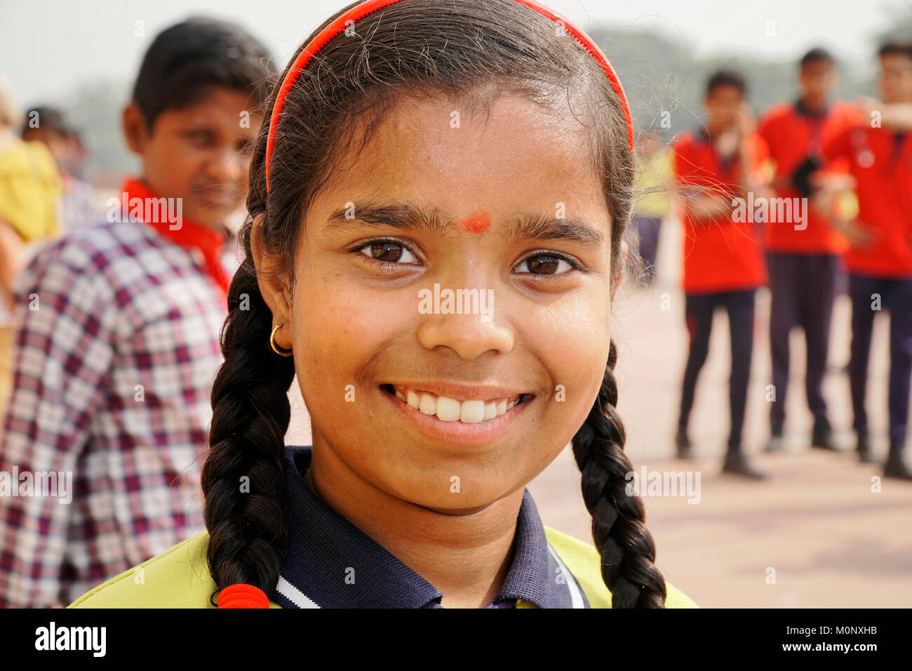Indischer Student besuchen Humayun Mausoleum, Delhi, Rajasthan, Indien Stockfoto