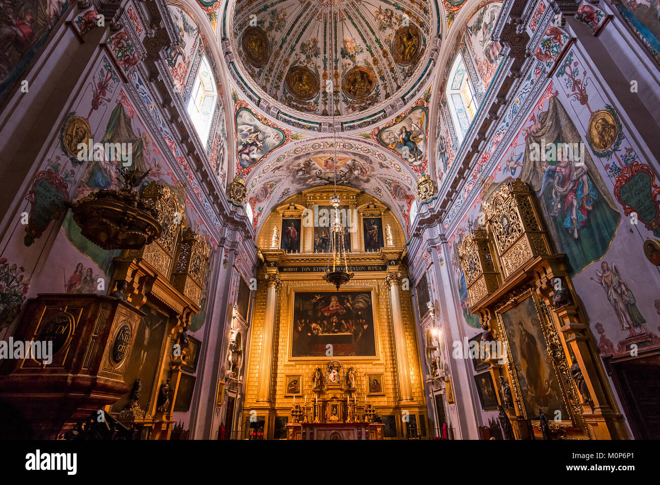 Sevilla, Andalusien, Spanien, Mai 25, 2017: Interieur frescoe des Hospital de los Venerables Kirche, 25. Mai 2017, in Sevilla, Andalusien, Spanien Stockfoto