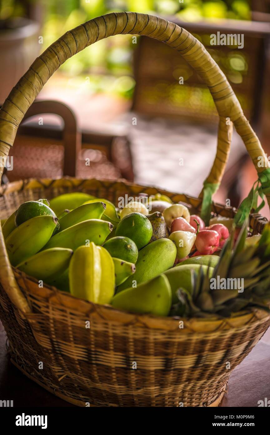 Frankreich, Karibik, Kleine Antillen, Guadeloupe, Basse-Terre, Vieux Habitants, auf den Höhen der Stadt, die Behausung Getz, alten kolonialen Haus umgewandelt in ein Bett und Frühstück, hier die Lounge im Freien auf der Veranda Stockfoto