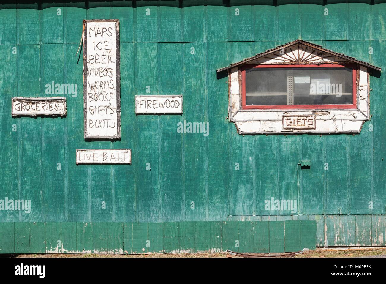 United States, New York Adirondack Mountains, Langer See, outdoor Versorgung Hoss's Store, Detail Stockfoto