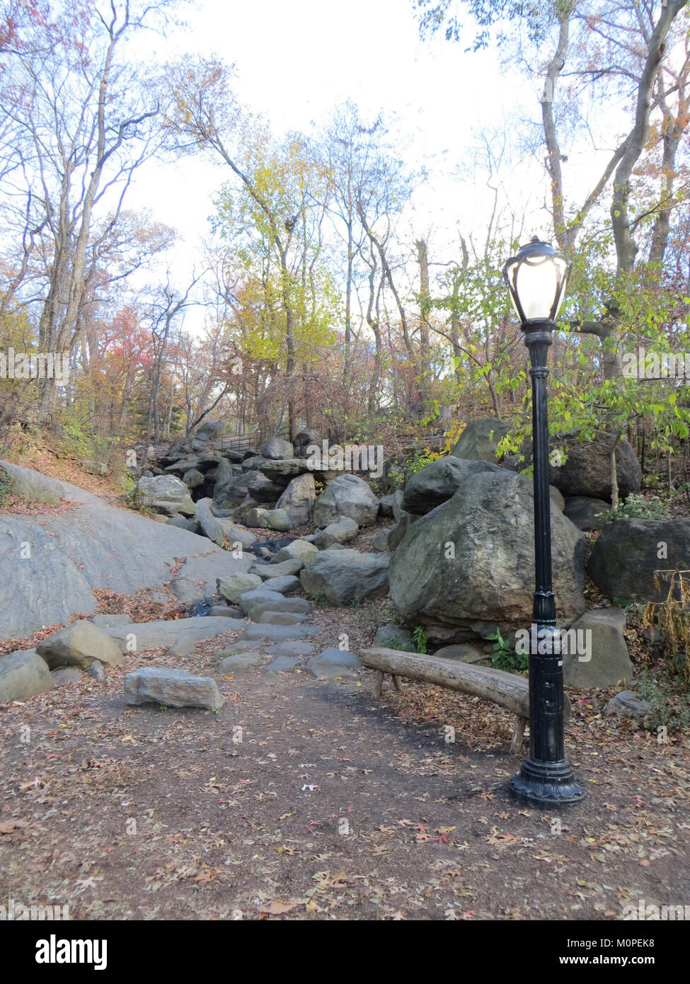 Foto des Central Park in New York City, das die Landschaft und die Freizeiträume des Parks zeigt. Stockfoto