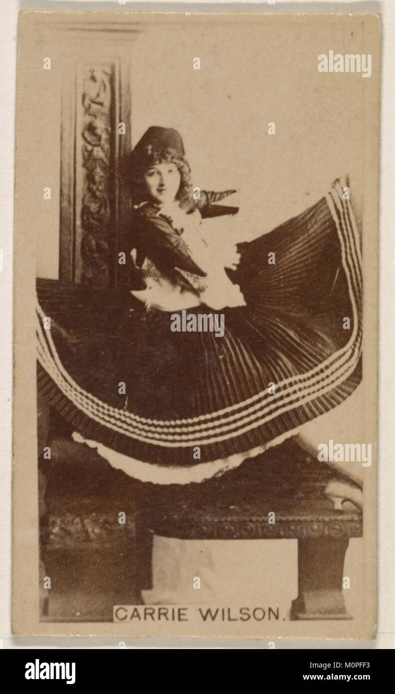 Dieser Eintrag bezieht sich auf eine Sammelkarte aus der Schauspielerserie (N245) mit Carrie Wilson, die von Kinney Brothers im Rahmen einer Werbekampagne für Sweet Caporal Zigaretten herausgegeben wurde. Stockfoto