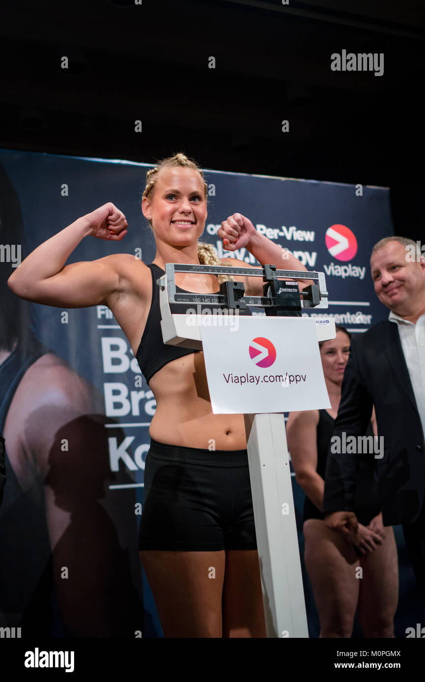 Norwegen, Bergen - Juni 08., 2017. Die schwedische Boxer Joanna Ekedahl gesehen an den am Tag vor dem Kampf in der Schlacht von Bergen in Bergen wiegen. (Foto: Gonzales Foto - Jarle H. Moe). Stockfoto