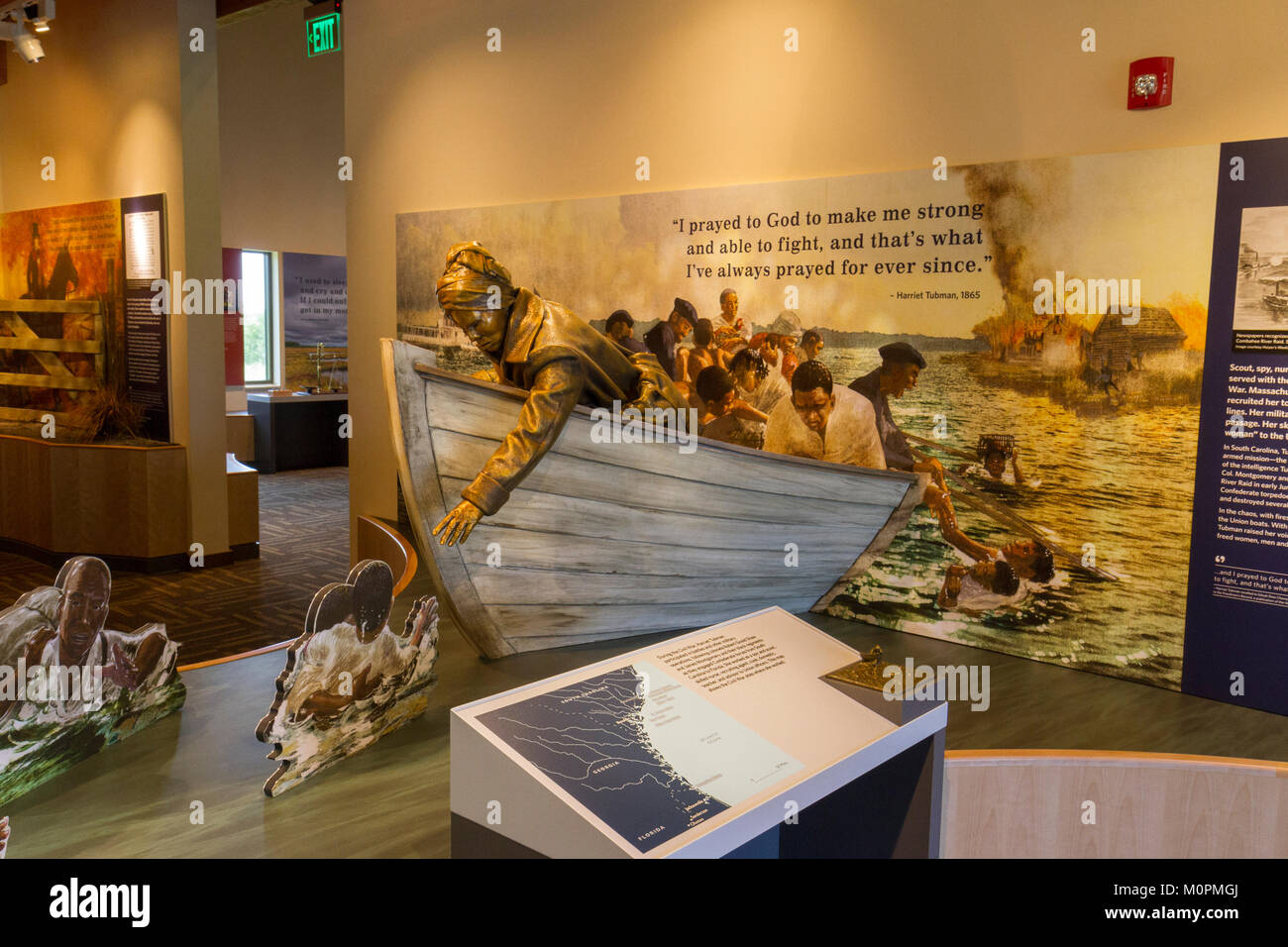 Anzeige innerhalb der Harriet Tubman Underground Railroad Visitor Centre, Kirche Creek, Maryland, Vereinigte Staaten. Stockfoto