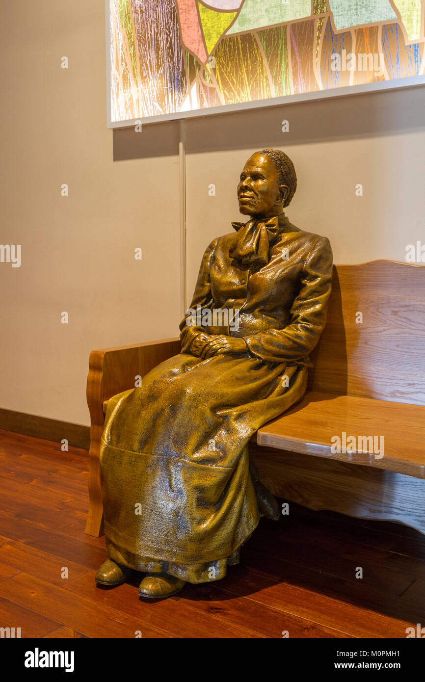 Anzeige innerhalb der Harriet Tubman Underground Railroad Visitor Centre, Kirche Creek, Maryland, Vereinigte Staaten. Stockfoto