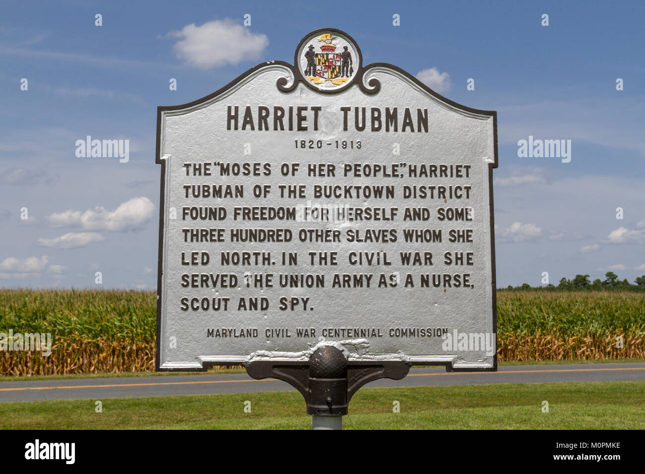Gedenktafel in der Nähe, wo Harriet Tubman, der 'Moses Ihres Volkes', in Maryland, USA. Stockfoto