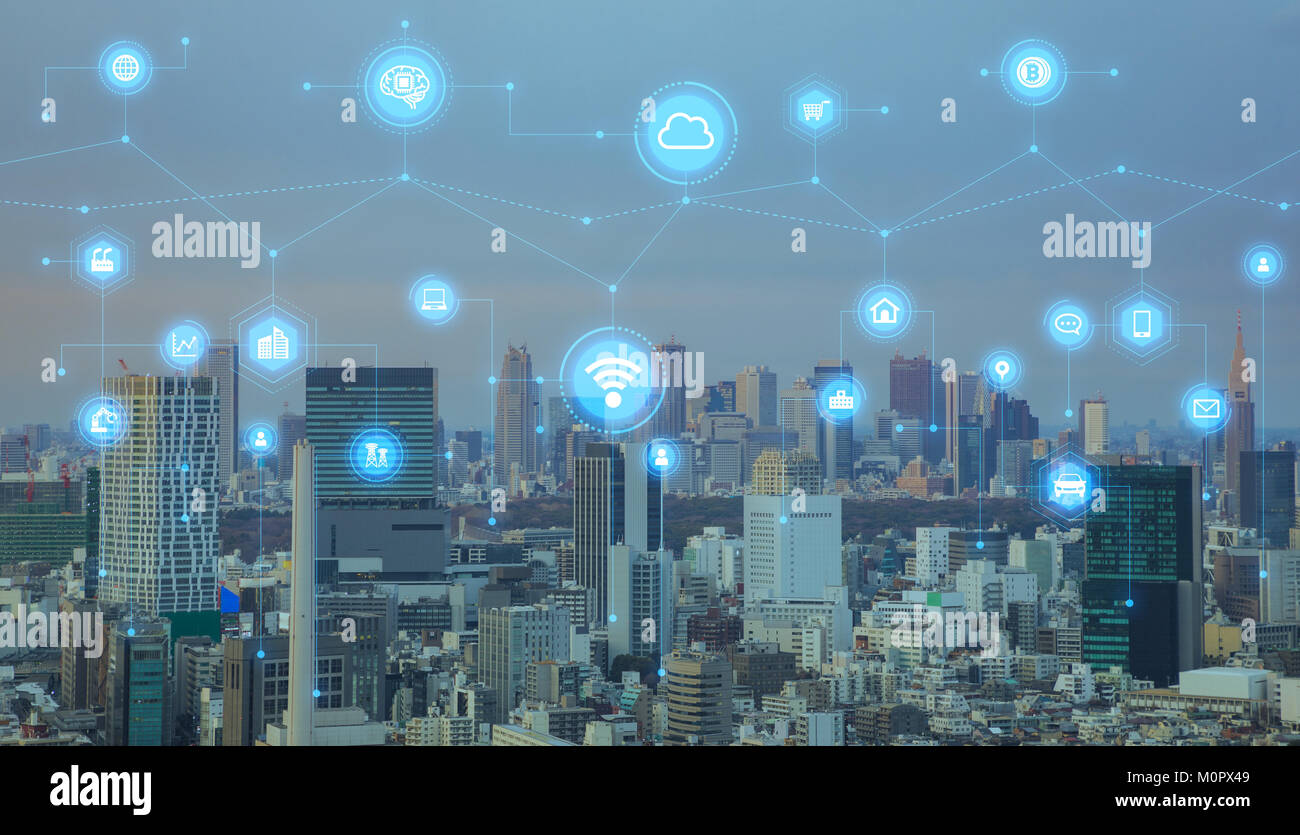 Smart City Konzept. IoT (Internet der Dinge). ICT (Information Communication Technology). Stockfoto