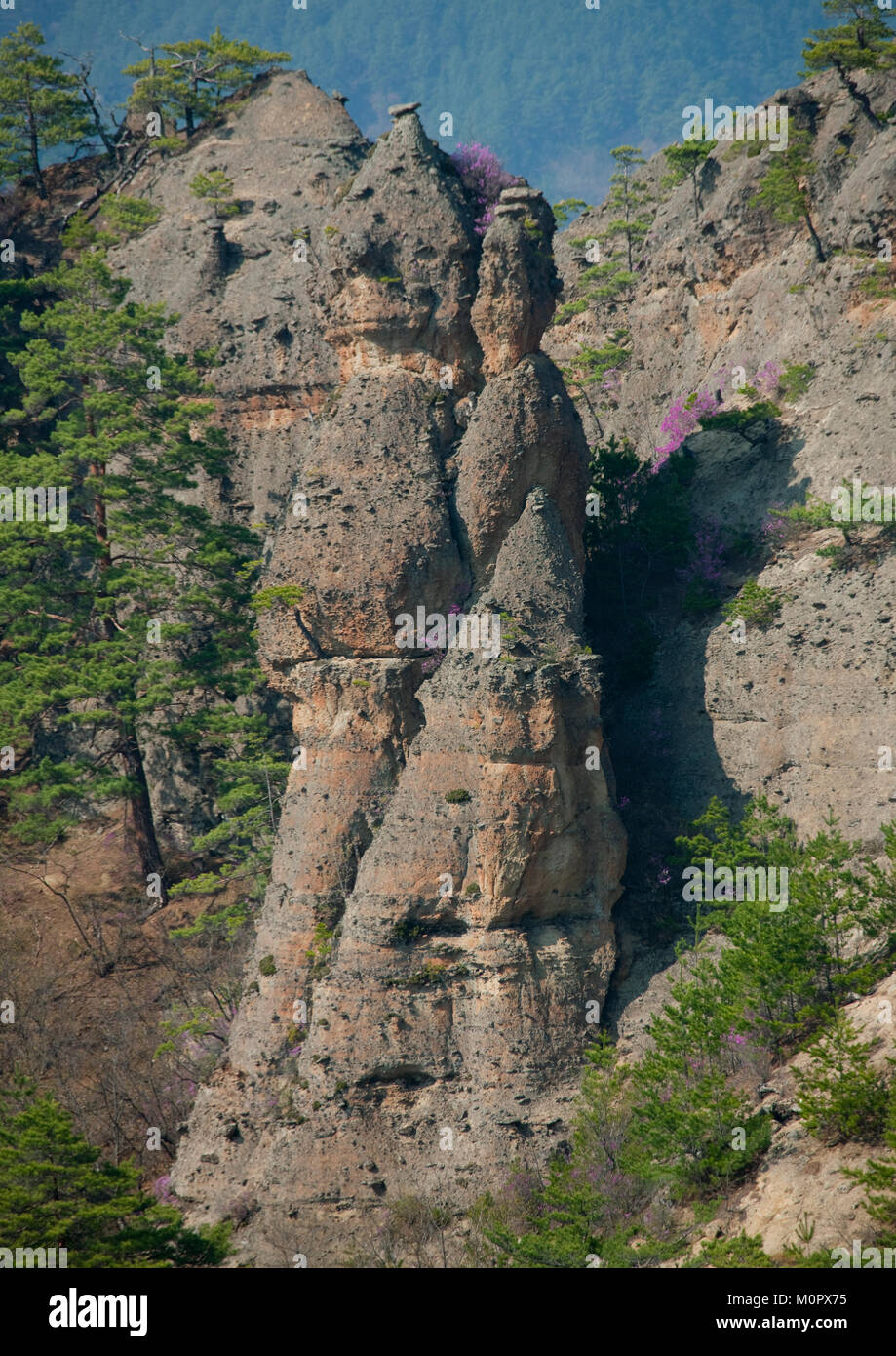 Phallische Felsformationen, nördlichen Provinzen Provinz, Chilbosan, Nordkorea Stockfoto