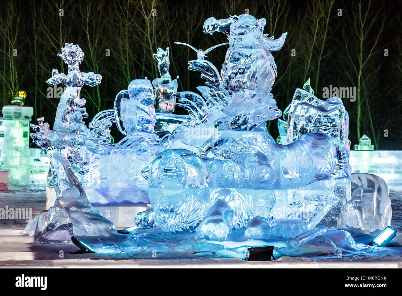 Januar 2015 - Harbin, China - Eis Statuen im Internationalen Eis und Schnee Festival Stockfoto