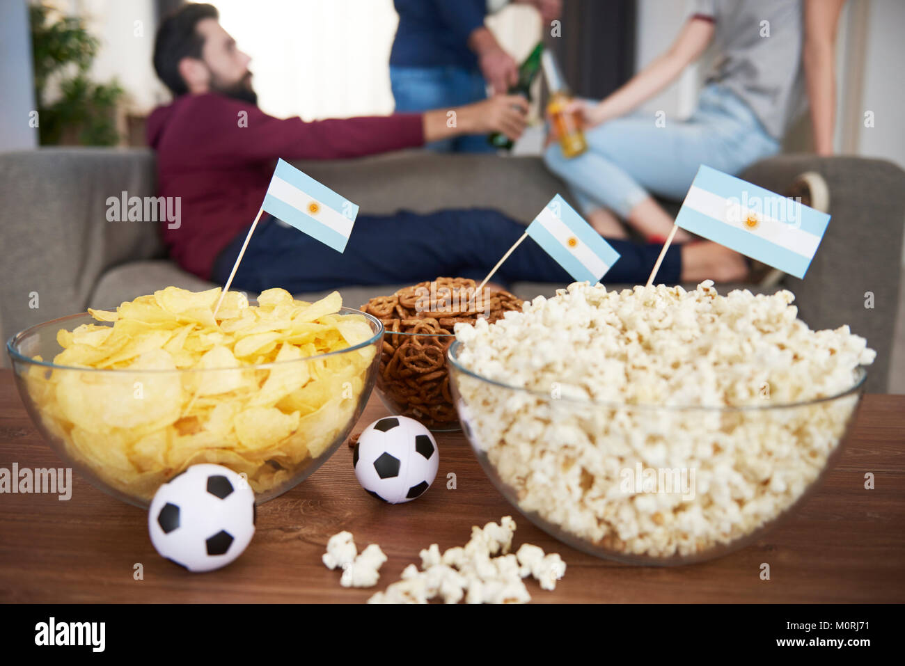 Nahaufnahme von Snacks für Fußball-Fans Stockfoto