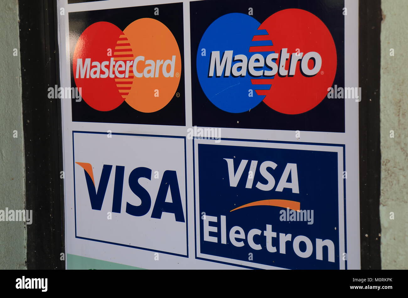 Visa MasterCard Kreditkarte signage in Kathmandu, Nepal Stockfoto