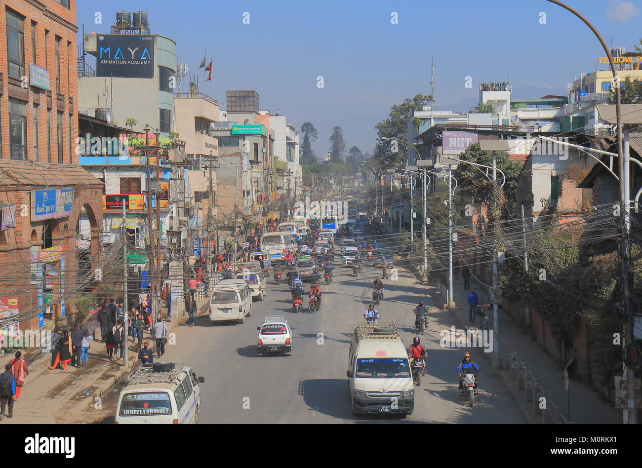 Starker Verkehr in der Innenstadt von Kathmandu, Nepal. Stockfoto