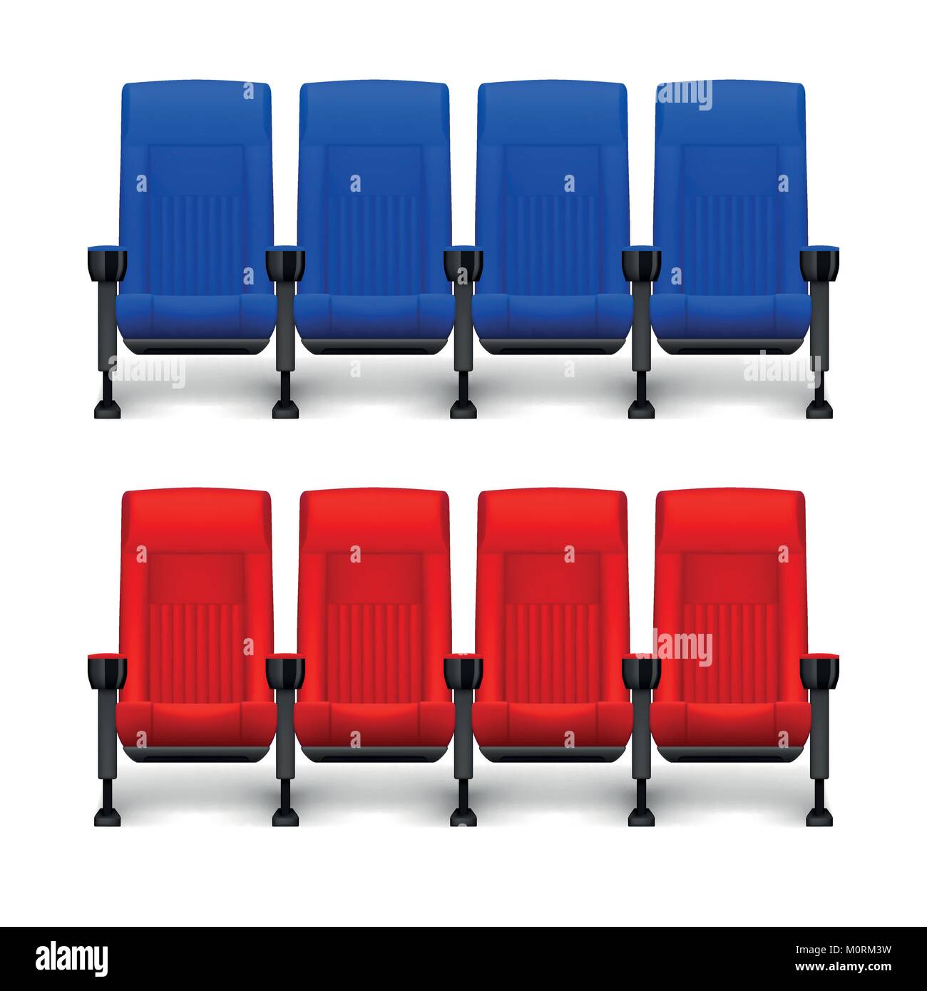 Festlegen von realistischen komfortable Film Stühle für Kino Theater. Kino leer rote und blaue Sitze. Vector Illustration Stock Vektor