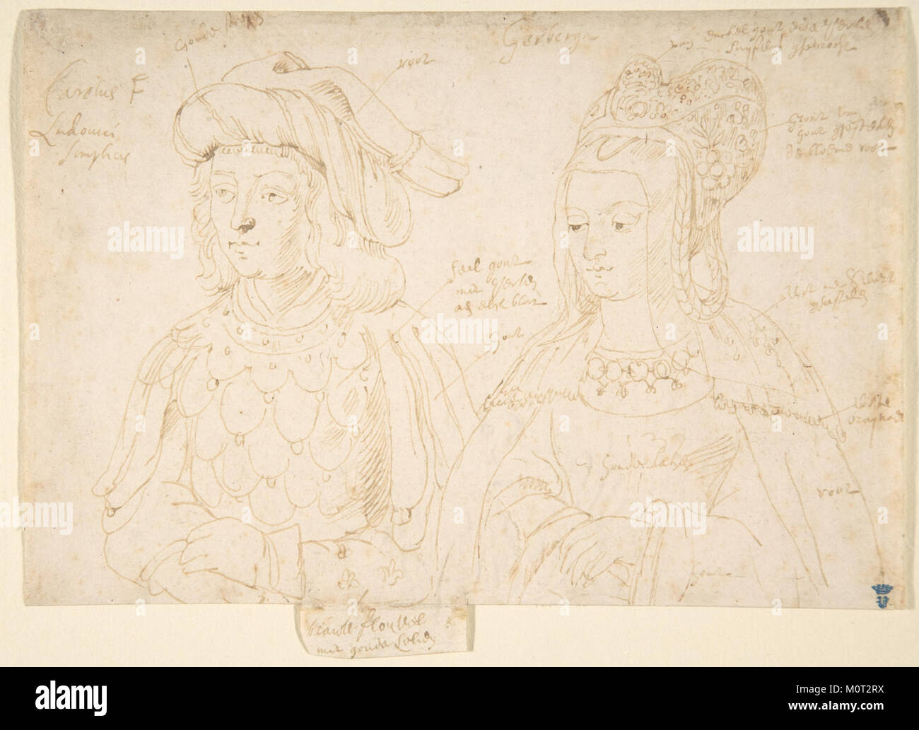 Porträt von Carolus, Herzog von Lothringen, und seiner Frau Gerberga, identifiziert durch die Katalognummer MET DP802243. Das Bild ist Teil der Sammlung des Metropolitan Museum of Art und bietet Einblicke in mittelalterliche Adelskleidung und Porträts. Stockfoto Porträt von Carolus, Herzog von Lothringen, und seiner Frau Gerberga, identifiziert durch die Katalognummer MET DP802243. Das Bild ist Teil der Sammlung des Metropolitan Museum of Art und bietet Einblicke in mittelalterliche Adelskleidung und Porträts. Stockfoto